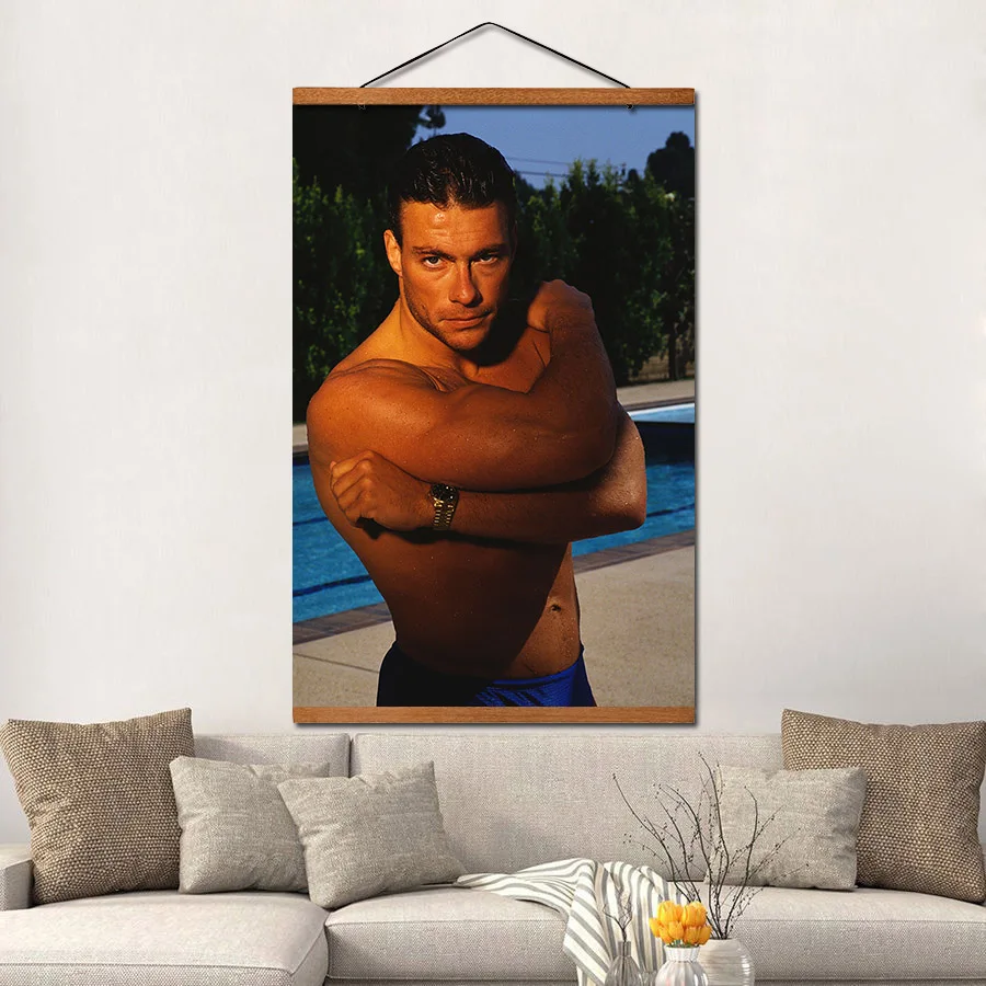 Jean-Claude Van Damme Poster Hanging Scroll Canvas Painting With Solid Wood Decoration