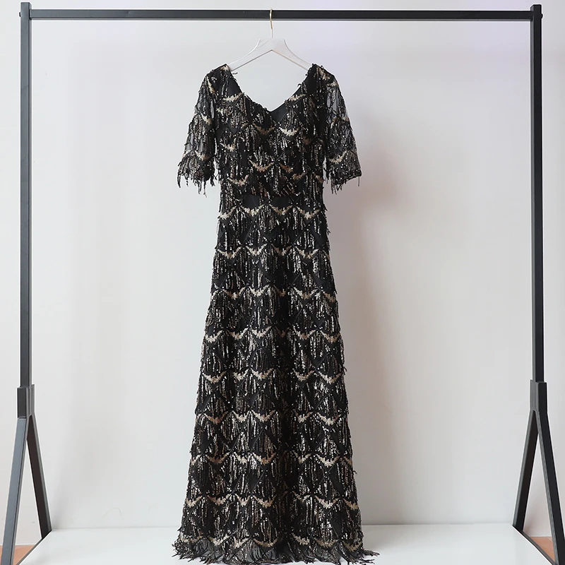 Женское длинное платье с V образным вырезом и блестками подружки невесты