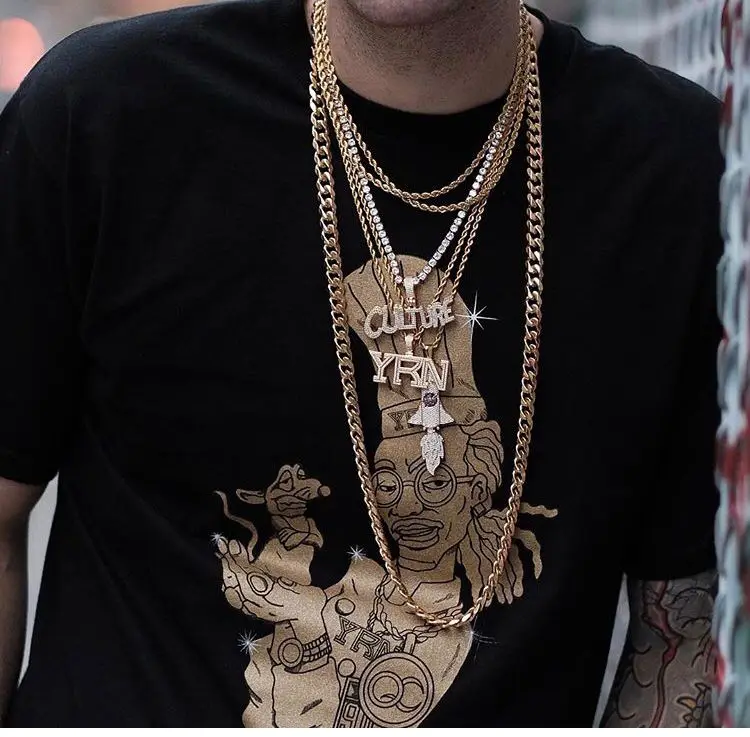 TOPGRILLZ Iced Out Bling YRN письмо кулон ожерелье с теннисной цепочкой мужское Золотое серебряное ожерелье хип-хоп модное ювелирное изделие