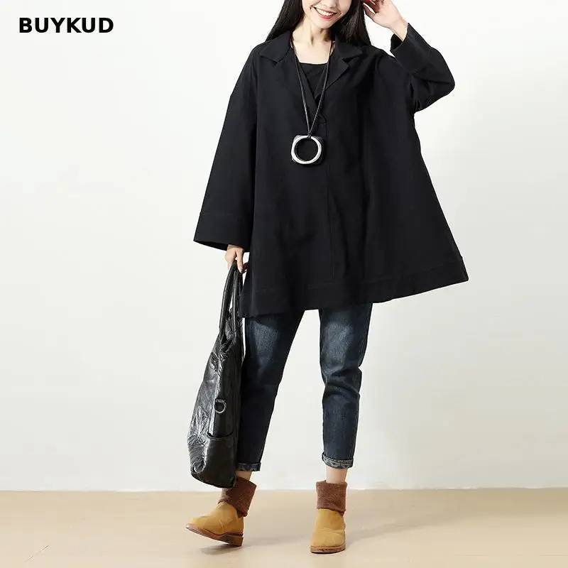 BUYKUD повседневное Свободные Хлопок Черный для женщин рубашка 2018 демисезонный