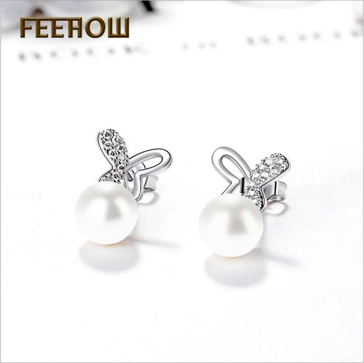 FEEHOW мода моделирование жемчуг Бабочка простой из серьг кольца и кулона набор для