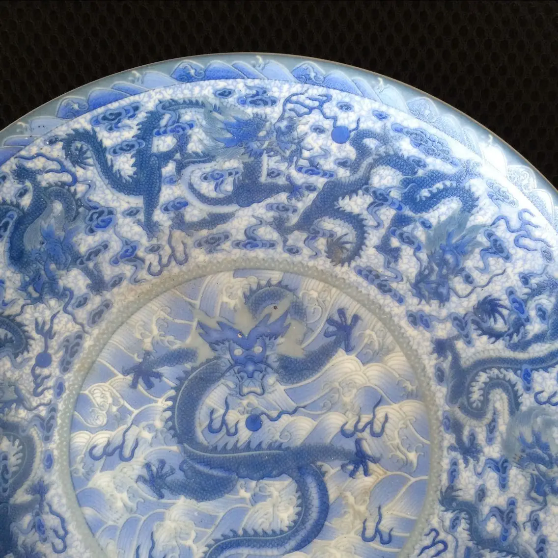 Сборная китайская перегородчатая фарфоровая тарелка Qianlong с рисунком дракона