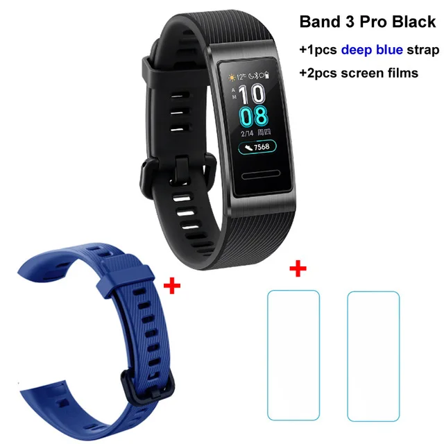 Новинка, Смарт-браслет huawei Band 3 Pro, gps, металлическая рамка, Amoled, цветной сенсорный экран, датчик сердечного ритма, трекер сна - Цвет: Bl n 2 fil n Blu str