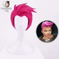 anime game overwatch ow zarya rose pink short synthetic hair cosplay wig heat resistance fiber wig cap