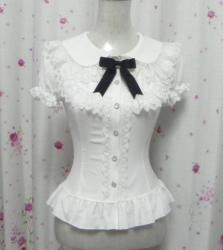 Летние женские бело черные короткие рубашки винтажные викторианские кружевные