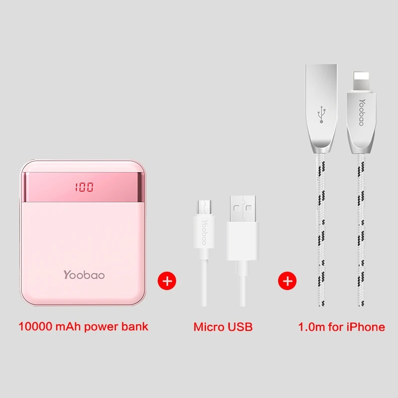 pink cable Yoobao mi ni power Bank, 10000 мА/ч, милое зарядное устройство, портативное зарядное устройство, внешняя батарея, повербанк для Xiaomi mi 2, для телефона huawei P9 - Цвет: pink cable
