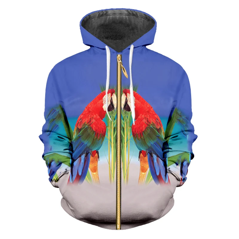 OGKB 3D толстовки на молнии Забавный принт Попугай Птица Толстовка для мужчин и