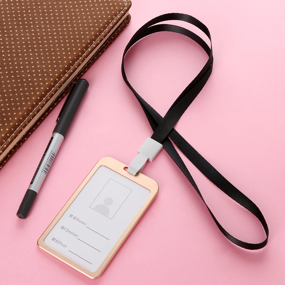 1 PC Aluminum Alloy Business Work Card ID Badge Vertical Metal Card Case Holders with Rope Office School Card Holder
