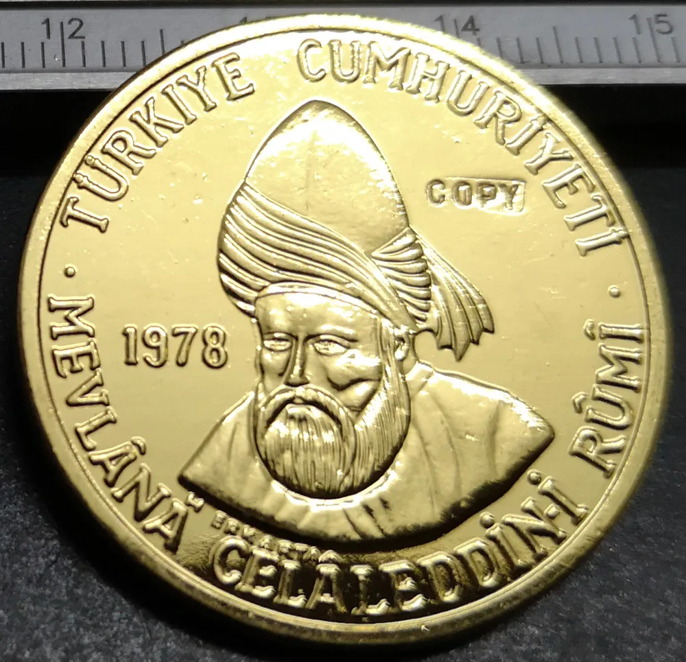 1978 Турция 1000 Лира джалаладдин Руми Золотая копия монеты 30 мм