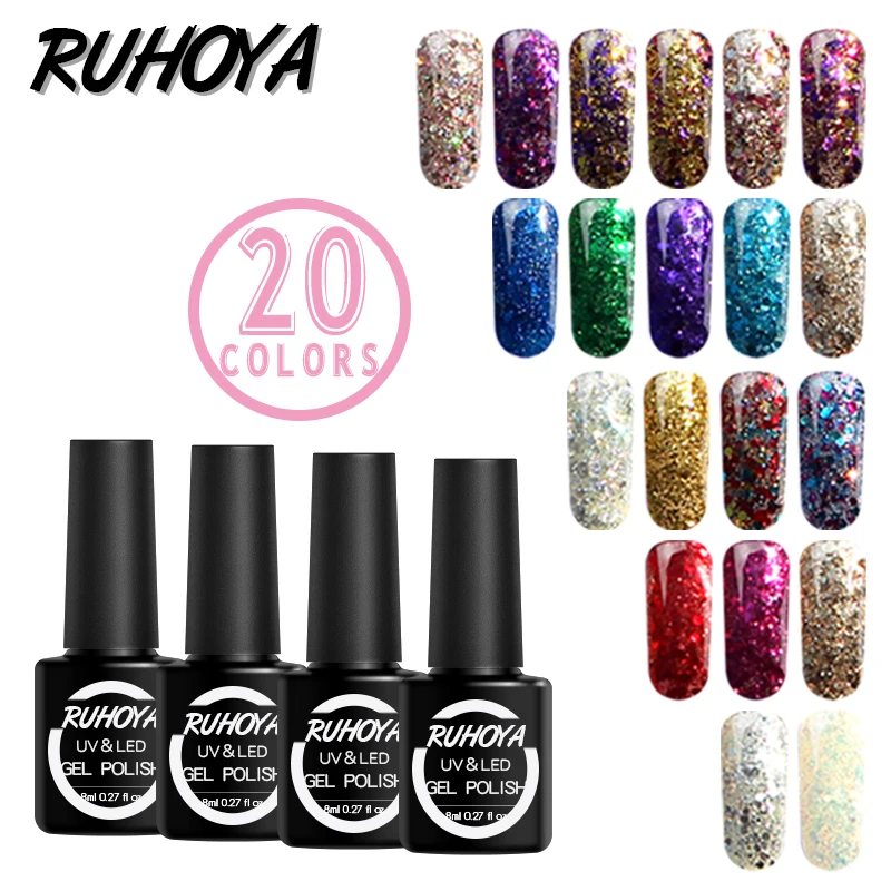 УФ Гель лак Ruhoya с алмазным эффектом блестящий Звездный для дизайна ногтей