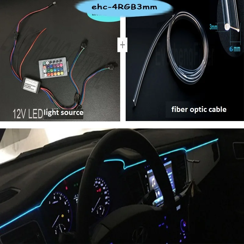 2 heads Мини светодиодный светильник 12 В RGB цвета и боковые светящиеся оптические волокна с юбкой различные цвета для украшения салона автомобиля - Испускаемый цвет: 2 heads