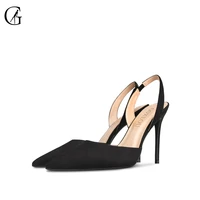 goxeou womens pumps flock black slingback pointed toe high heels party sexy nightclub fashion office lady sandals size 32 46