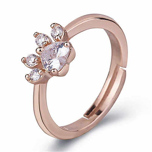 rose gold white ston Ювелирное изделие в виде кошки собаки медведя лапы коготь Незамкнутое регулируемое кольцо кольца из розового золота для женщин серебро свадьба белый розовый кристалл CZ любовные подарки - Цвет основного камня: rose gold white ston