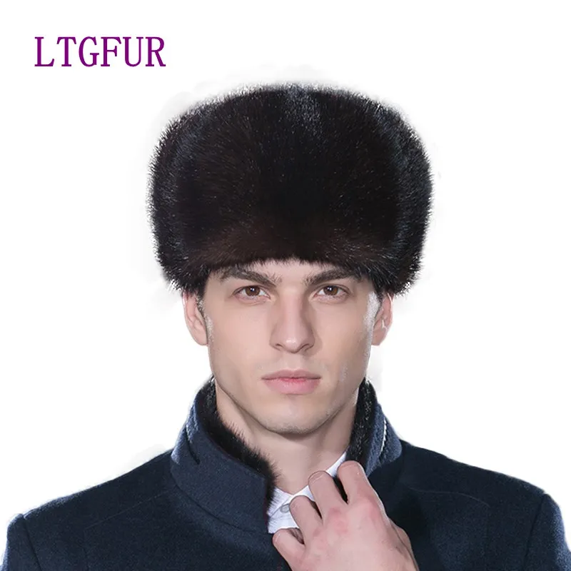 Мужская меховая шапка бомбер LTGFUR теплая ушанка из меха норки авиаторская русская