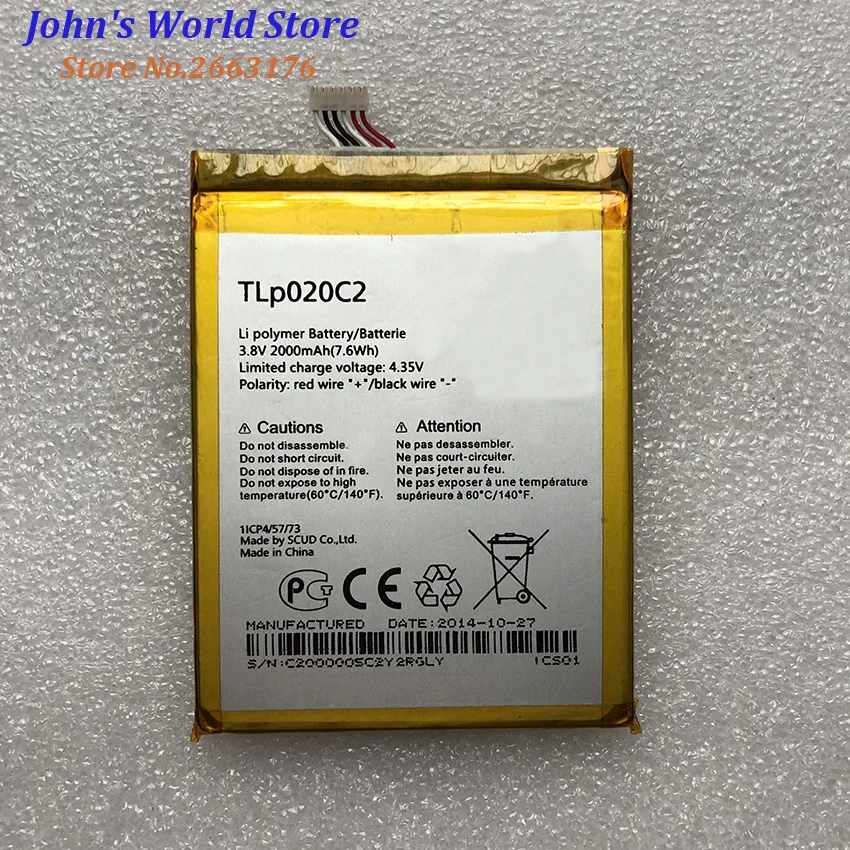 Оригинальный аккумулятор TLP020C1 TLP020C2 2000 мАч для смартфона Alcatel Idol x1s 6034R S950 x 6037y 6040x6032