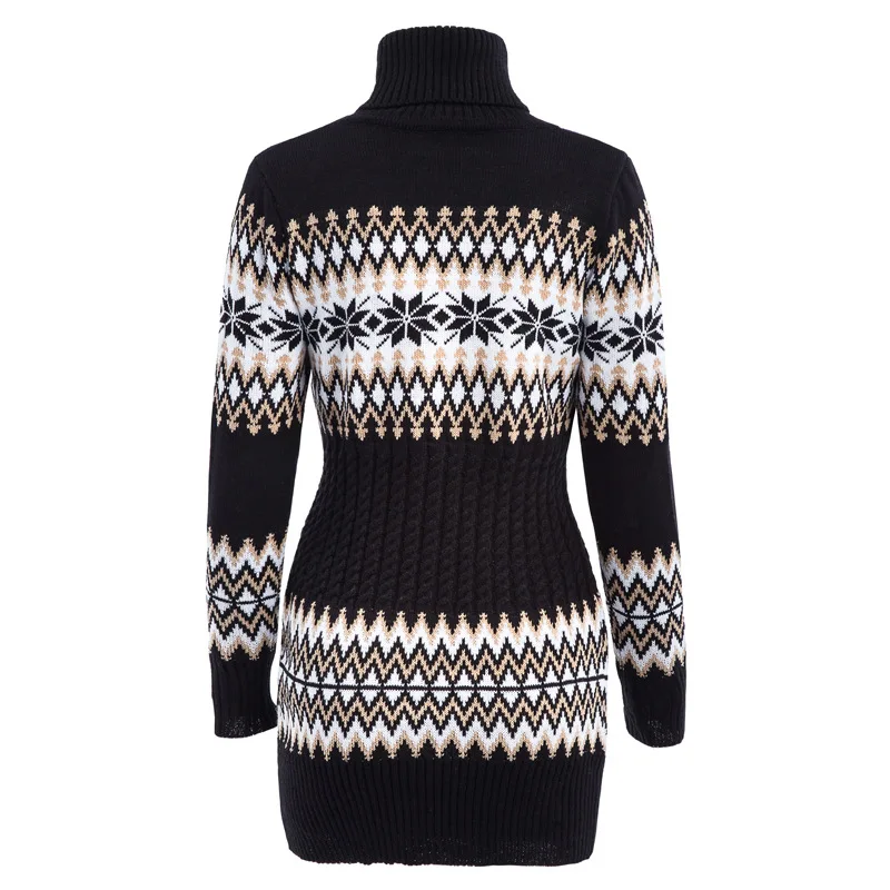 

Women's Sweaters Europ United States Fashion Long-Sleeved Printed Sweater Long Section High Collar Tight Knit Pullover Sweater
