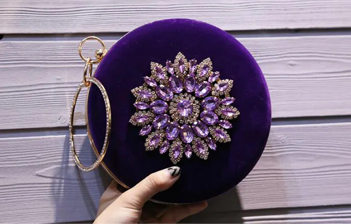 Бархатные женские вечерние сумки клатчи со стразами мини круглые сумочки