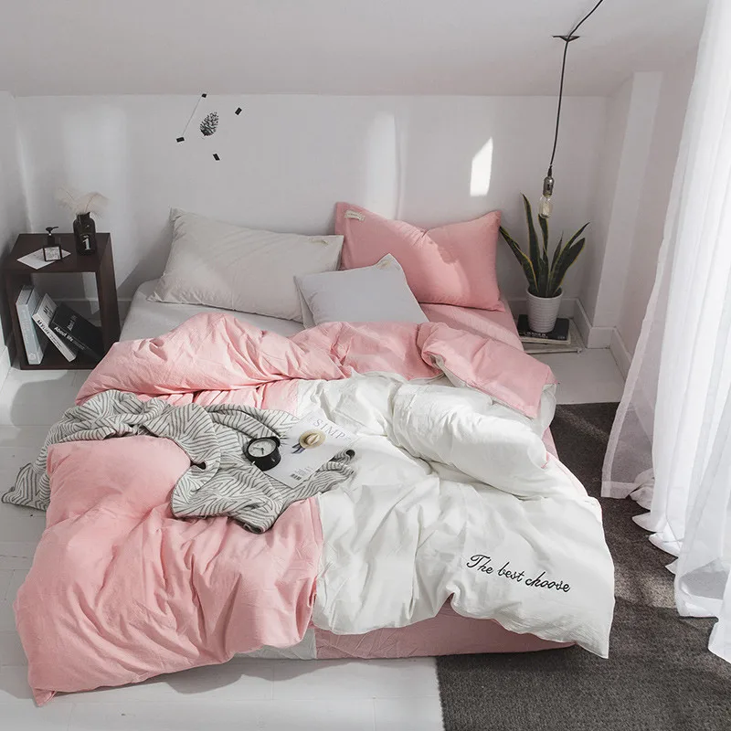 Luxury Cotton Duvet Cover 220x240cm Size Solid Color Quilt Cover White Stitching Stripe Pattern Quilt Cover Only Bedding Set