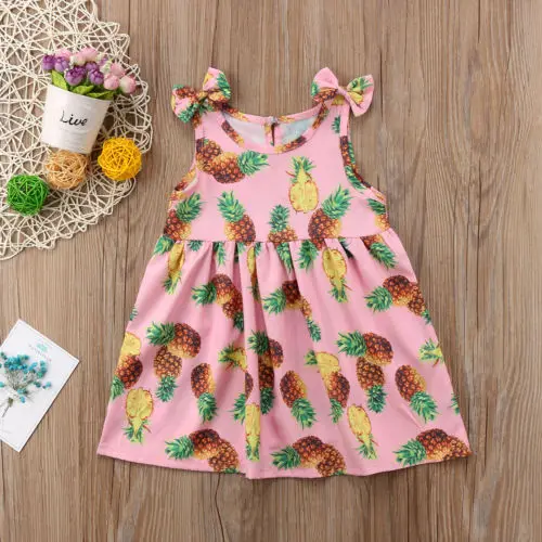 Платье для маленьких девочек с ананасом повседневное пляжное платье без рукавов