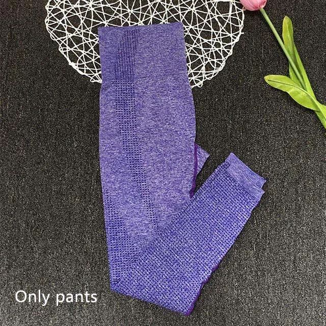 Purple Pants Комплект из 2 предметов для йоги, Женский бесшовный пуш-ап спортивный бюстгальтер, бюстгальтер+ Спортивная одежда для фитнеса, высокая талия, комплект для йоги, спортивные Леггинсы, спортивная одежда для бега - Цвет: Purple Pants