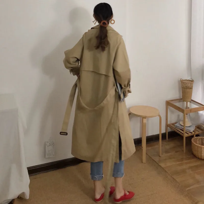 Весенне осенний Тренч Женский Модный корейский с поясом свободный Хаки Цвет
