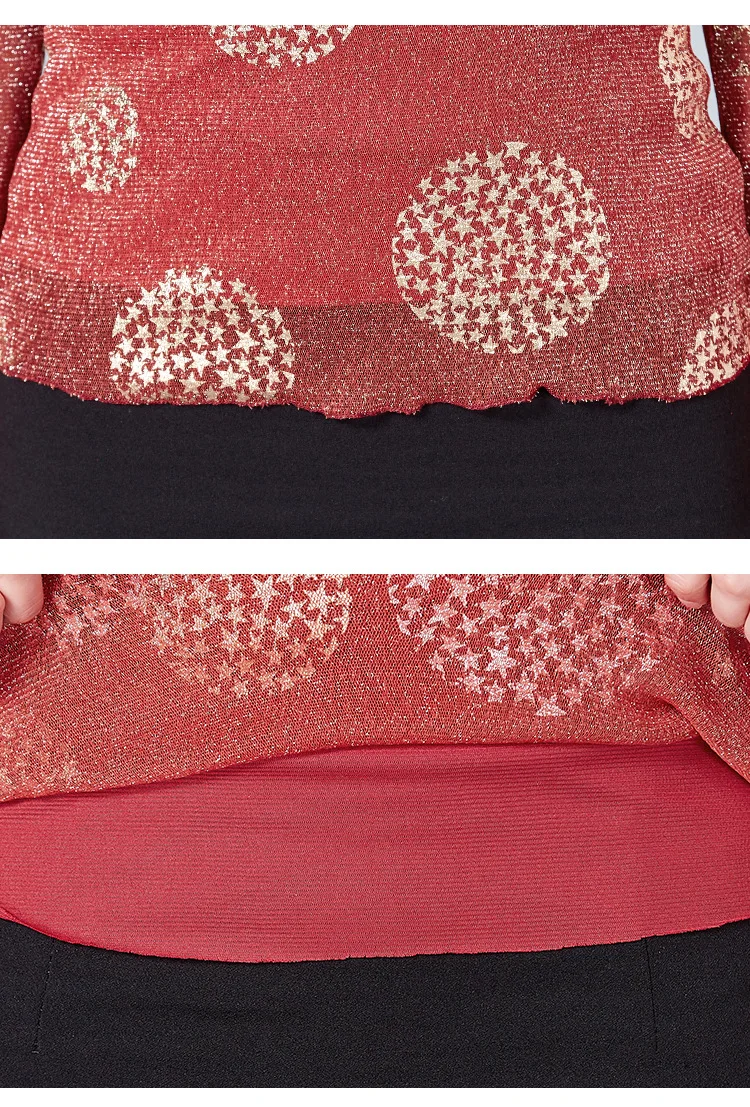 Moda Jihan, женские рубашки, блестящая сетка, кружева, звезды, длинные рукава, Топы И Футболки с внутренней одеждой, тянущаяся рубашка, оборки, обрезка, Топ
