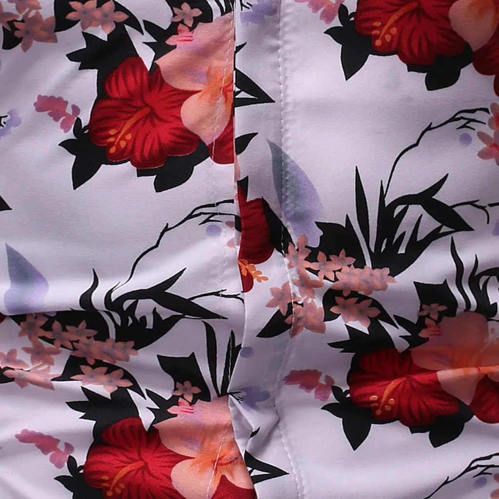 

2019 Summer New Men Short Sleeve Hawaiian Shirt Hawaii Style Shirt Casual Beach Hawaii Shirts Slim Male Blouse Tops Red 7.19