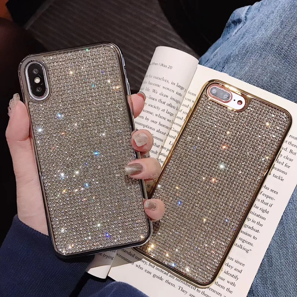 Модный Блестящий чехол с гальваническим покрытием и кристаллами для iPhone 11 Pro XS Max
