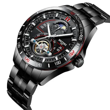 Steel Black Мужские автоматические механические модные BOYZHE лучший бренд спортивные наручные часы Tourbillon Moon Phase из нержавеющей стали часы Relogio Masculino - Цвет: Steel Black