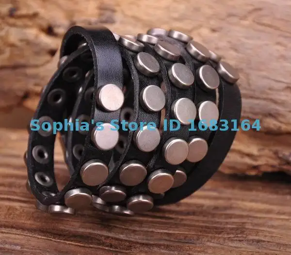 S317 Black Rock R&ampB Round Studs Multi 5-Wrap Leather Wristband Bracelet Bangle Mens | Украшения и аксессуары