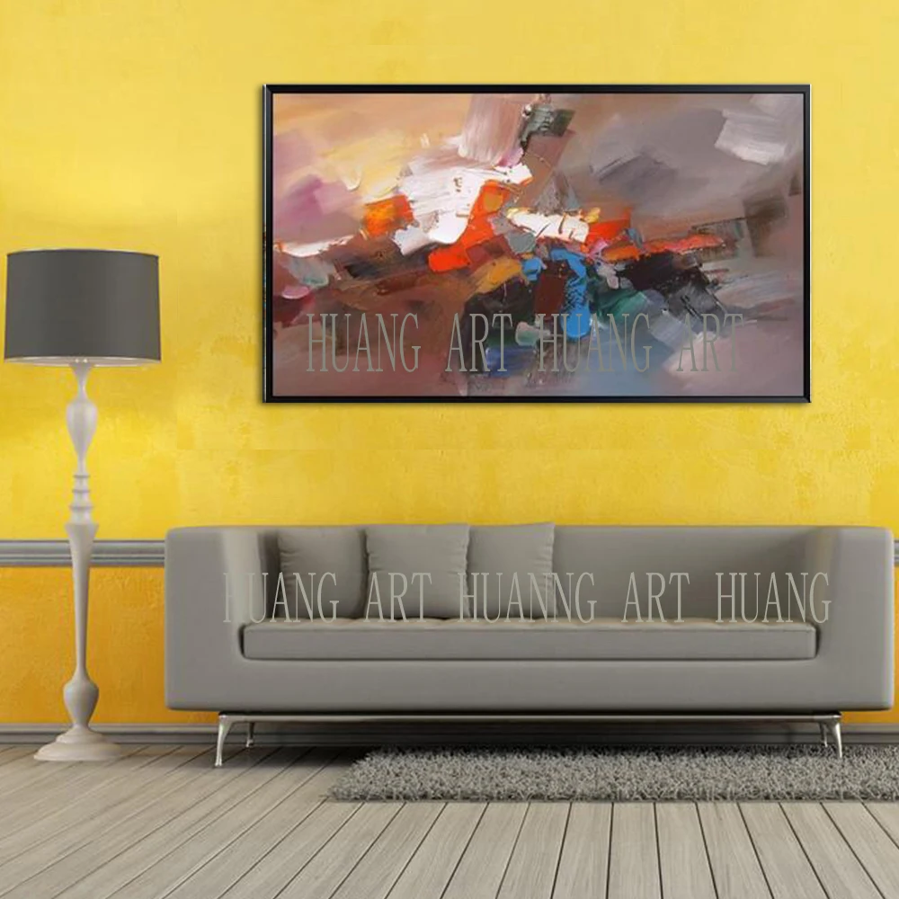 Skilled Artist Hand-painted Large Size High Quality Brown and Blue Colors Abstract Oil Painting for Living Room Decoration | Дом и сад
