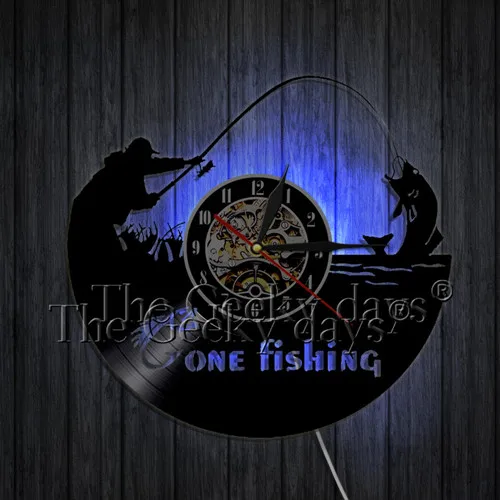 Go Fishing Виниловая пластинка настенные часы современный дизайн настенное Искусство Декор часы сохраняйте спокойствие и ходите Рыбалка часы подарок для рыбаков - Цвет: With LED Light