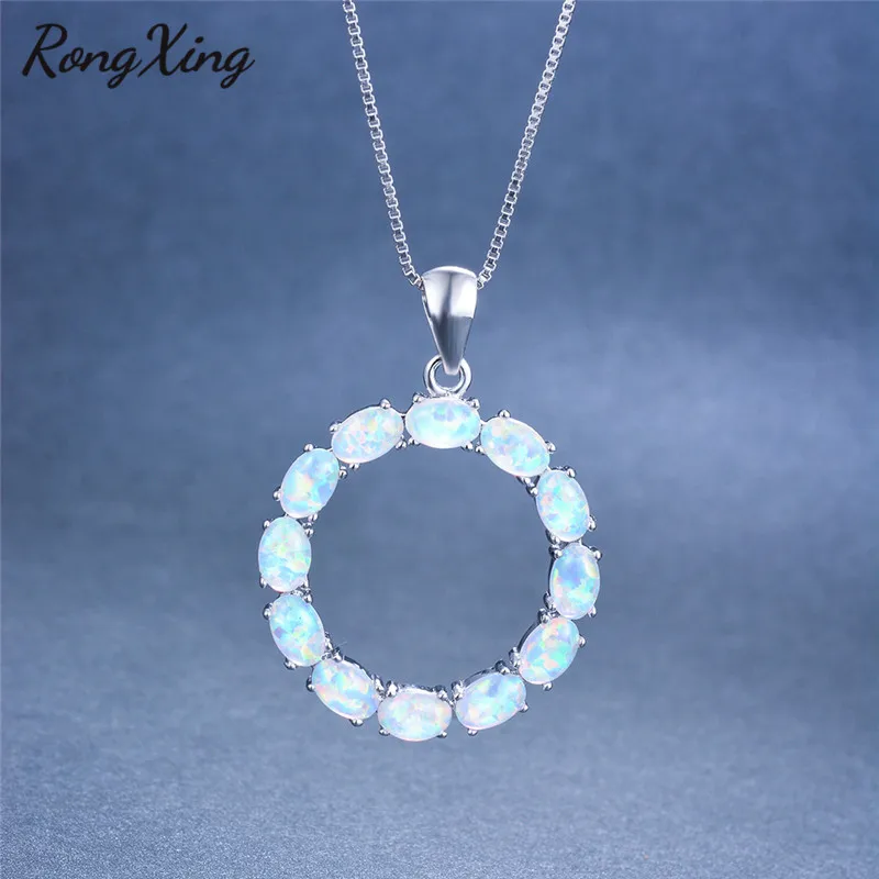 RongXing белый/синий/фиолетовый Огненный Опал Круглый кулон ожерелье s для женщин 925 серебро колье с камнем рождения обручение ювелирные изделия