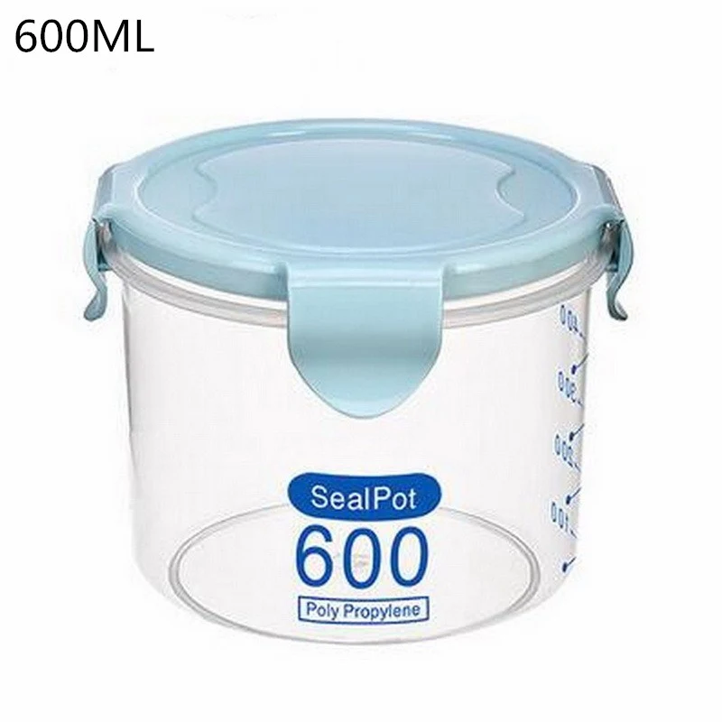 600ml blue Пластиковый ПП вращающийся ящик для хранения зерен бобов риса с крышкой уплотнения 4 решетки Кухонный Контейнер для хранения еды холодильник - Цвет: 600ml blue