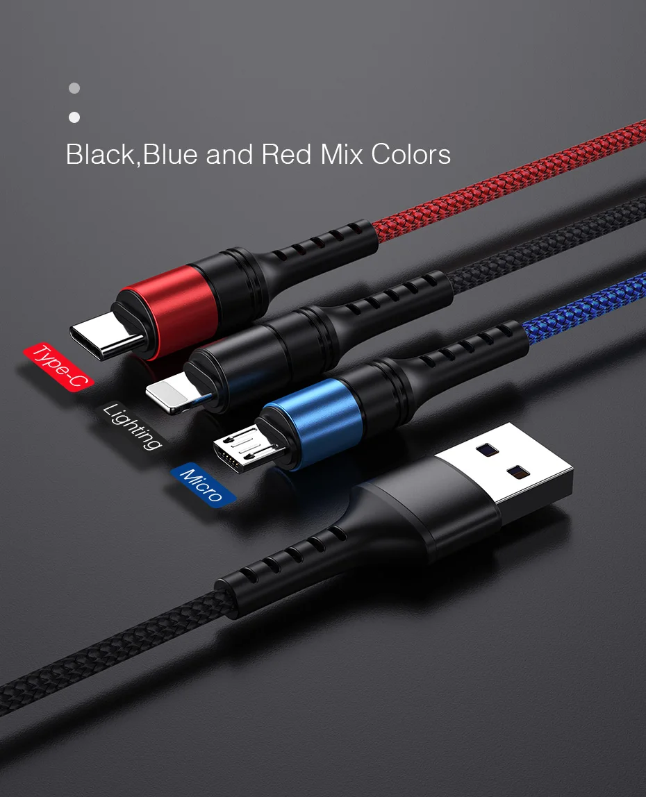 YKZ 3 в 1 Micro USB C кабель для samsung S10 Apple Xiaomi мульти Быстрый зарядный кабель для Android type C кабель для передачи данных мобильного телефона