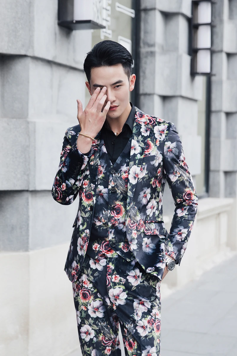3 Pcs Suit Men Floral Suit 2018 Abito Uomo Cerimonia Costume Mariage Homme Casual Men Suit Business Tuxedos Slim Fit Suit