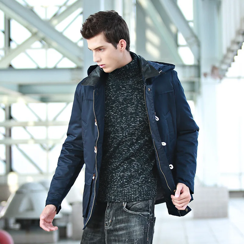 Aturestory Новое поступление мужская теплая куртка Модное Длинное толстое хлопковое