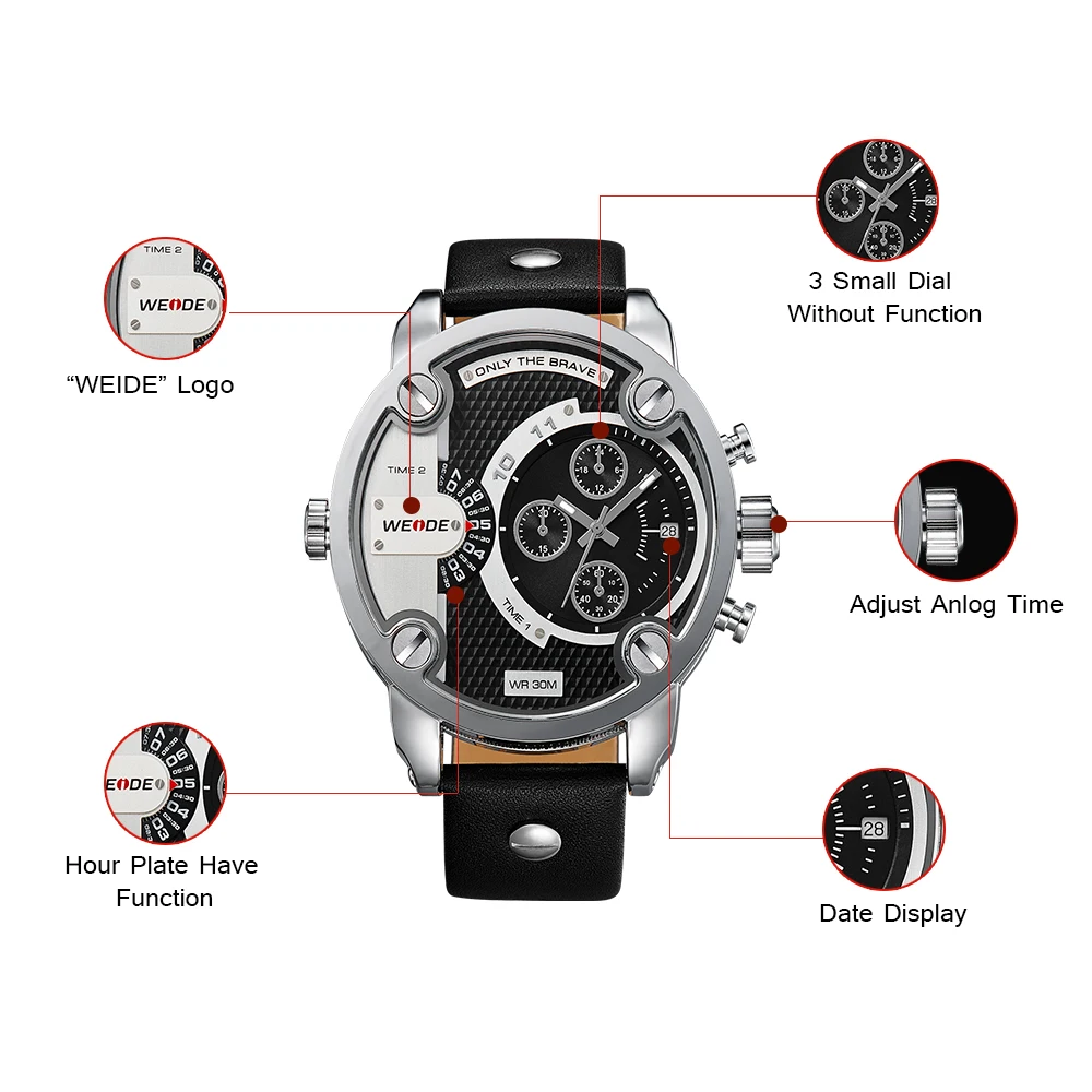 Weide оригинальные мужские часы с ремешком Роскошные Кварцевые спортивные кожаным