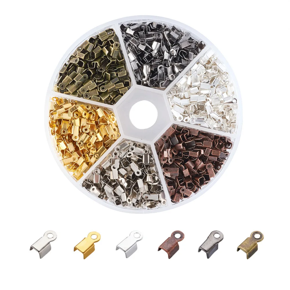 

1380 Pcs/Box 6x3x2.3mm 6 Colors Iron Cord Folding Crimp Ends Tips Terminators for DIY Jewelry Necklace Bracelet, Hole: 1.2mm