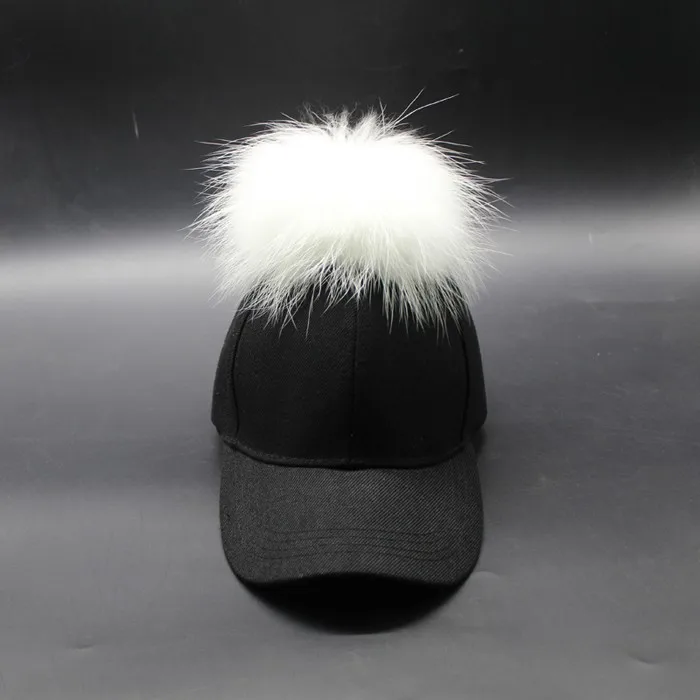 Меховая мужская шапка с помпоном, Кепка в стиле хип-хоп, бейсболка Snapback, Женская норковая шапка из меха енота с меховым шариком 15 см
