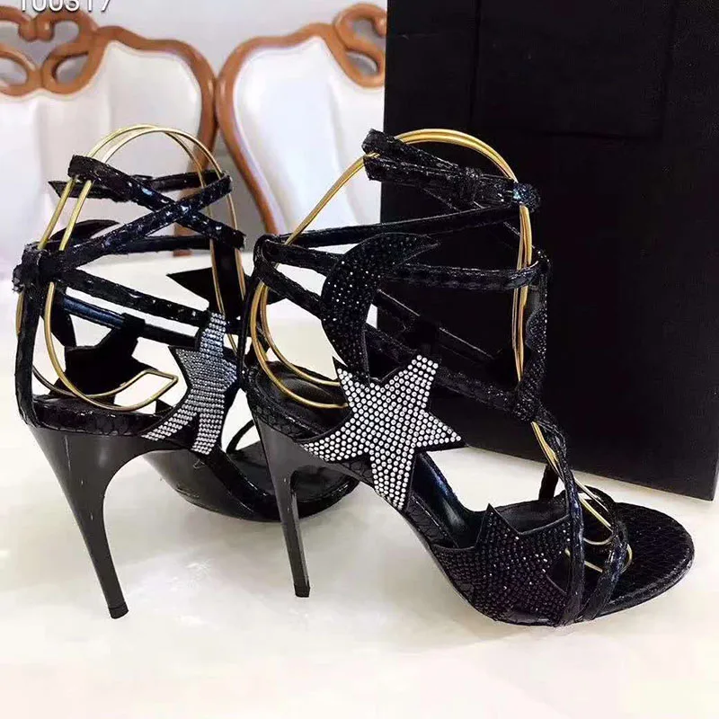 Женские сандалии гладиаторы со стразами туфли на высоком каблуке с открытым