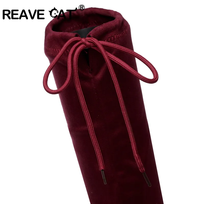 REAVE CAT/женские сапоги; Новинка; сезон осень-зима; женские сапоги на тонком Плоском Каблуке; Черные Сапоги выше колена; эластичная ткань; RL3554