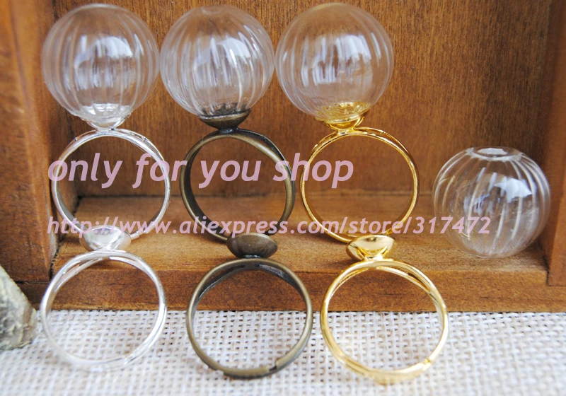 16 мм Арбузные линии полосатые стеклянные пузырьки и 8 базовое кольцо DIY