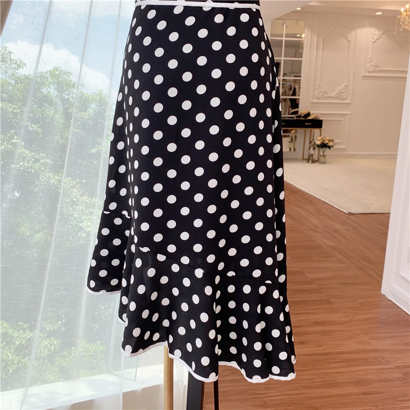 Высокое качество новинка 2019 дизайнерское платье женское в горошек с оборками