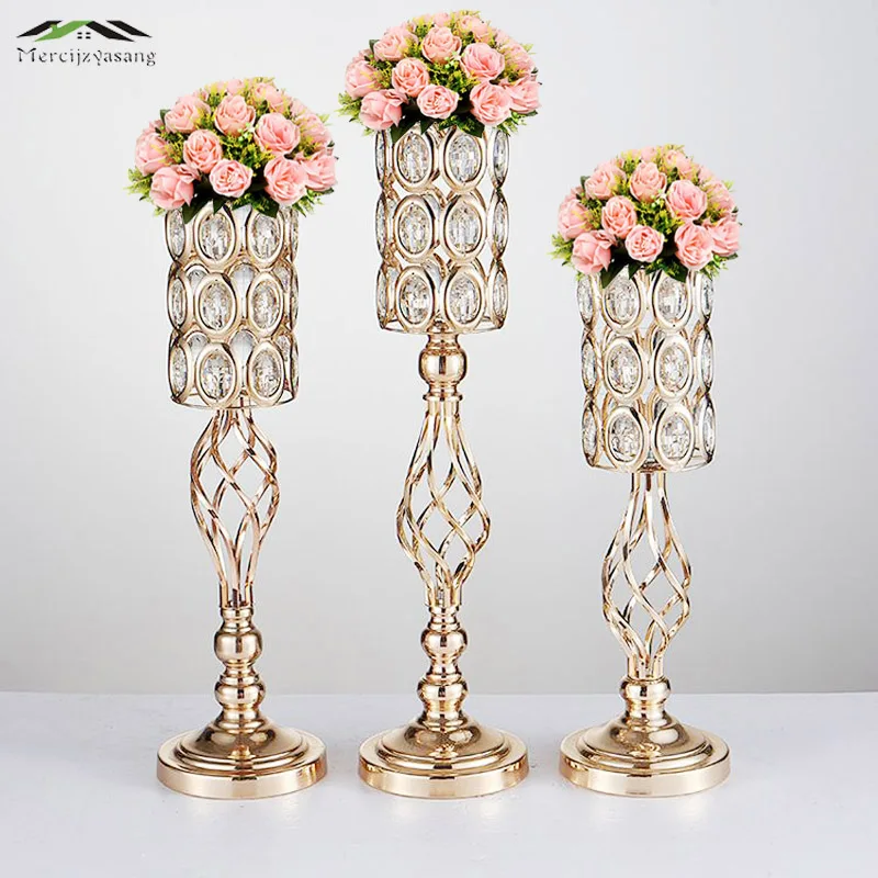 

10PCS/LOT Metal Gold Candle Holders Road Lead Table Centerpiece Stand Pillar Candlestick For Wedding Candelabra Flowers Vases 69