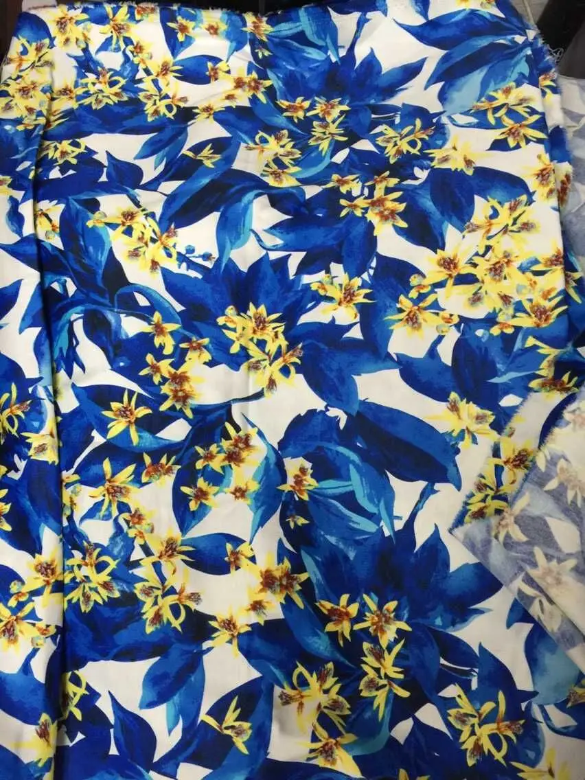 

LEO&LIN Blue Green Printing Green Mood Stretch Satin Patchwork Cotton Fabric Tissus 50cm