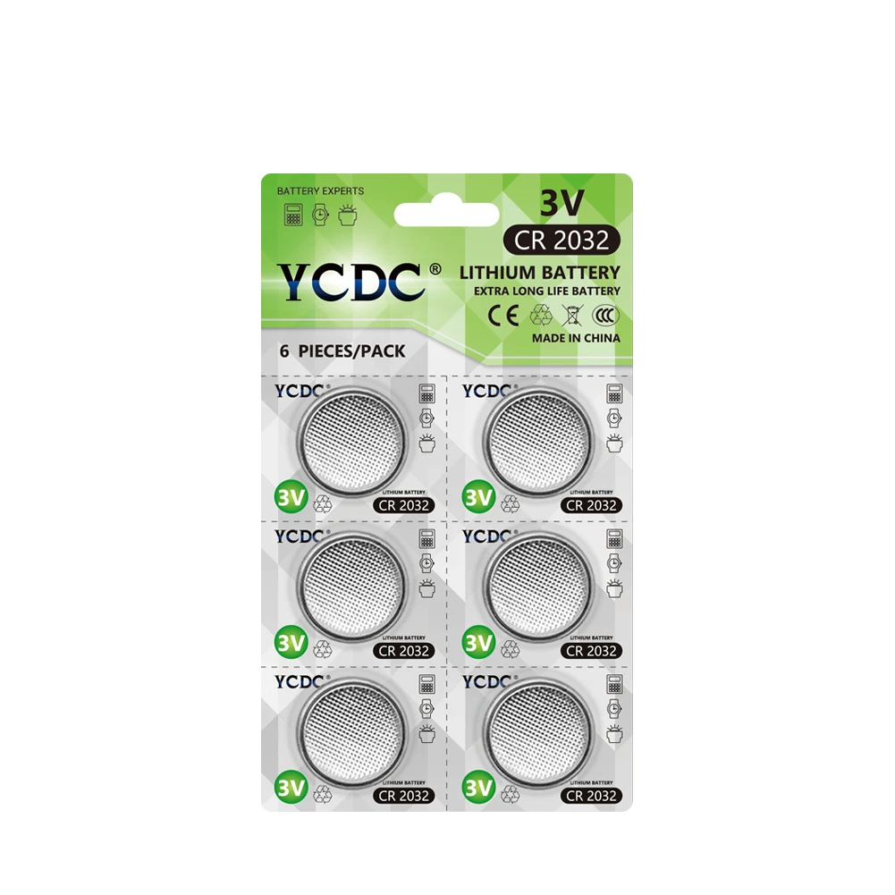 YCDC CR 2032 Кнопка Батарея 3V DL2032 ECR2032 BR2032 литий CR2032 плоский круглый аккумулятор батареи для часы с калькулятором игрушки 6 шт./1 упаковка