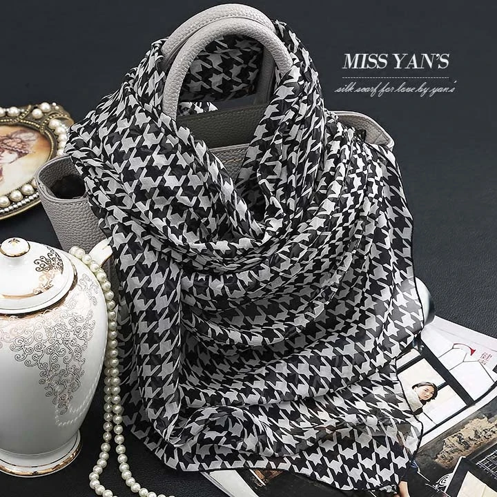 Женский шарф из натурального шелка модные классические черные и белые шарфы