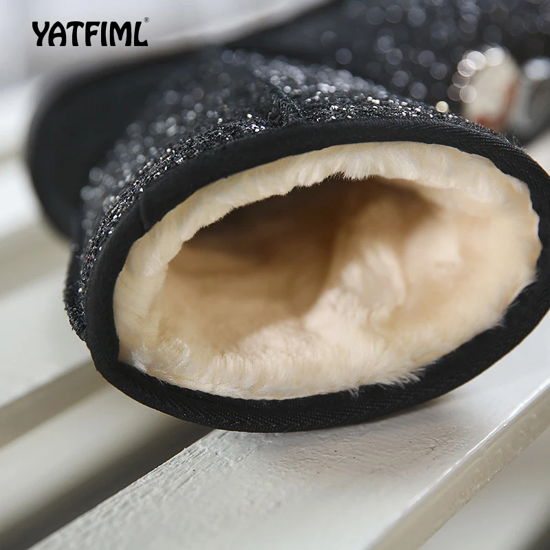 YATFIML/шикарные зимние сапоги для девочек; модельные туфли с мехом; детская обувь для маленьких девочек