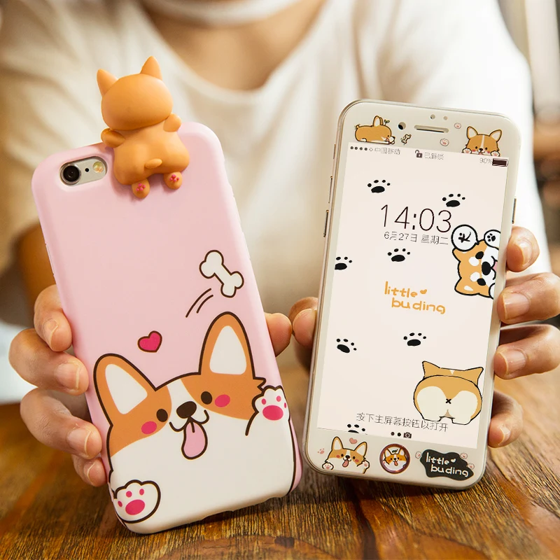 Для iphone 8 8Plus 3D Welsh Corgi dog чехол для телефона s + пленка экрана из закаленного стекла 6